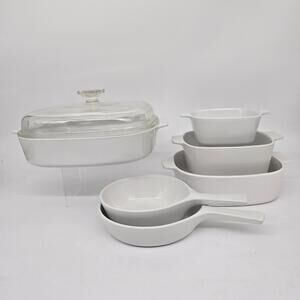 CorningWare 7-Pc Cookware Casseroles And Saucepan White Set Made In USA